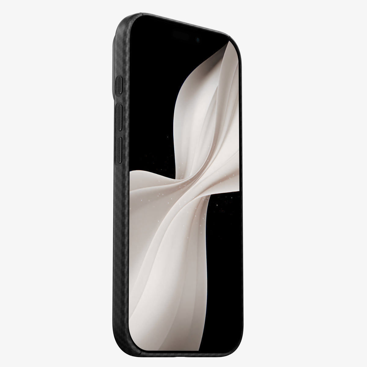 Coque CARBON pour iPhone 18 Pro et Pro Max, vue de face avec écran et boutons dégagés