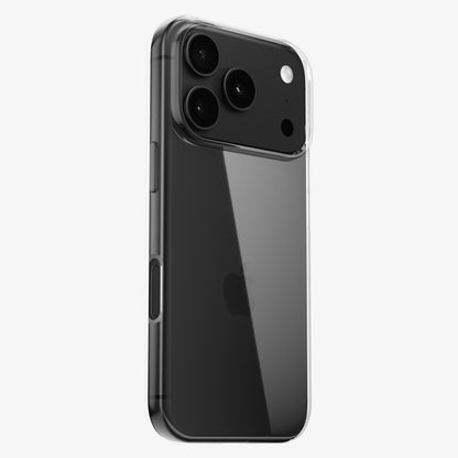 Coque INVISIBLE transparente pour iPhone 18 Pro et Pro Max, vue arrière sur un téléphone noir