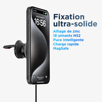 Support ventouse MagSafe 15 W avec iPhone installé – charge sans fil en voiture