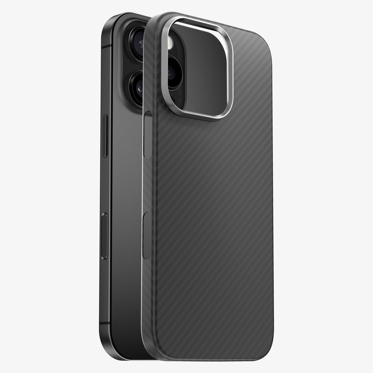Coque CARBON en vue éclatée : fibre de carbone et contour d'objectif en aluminium massif surélevé