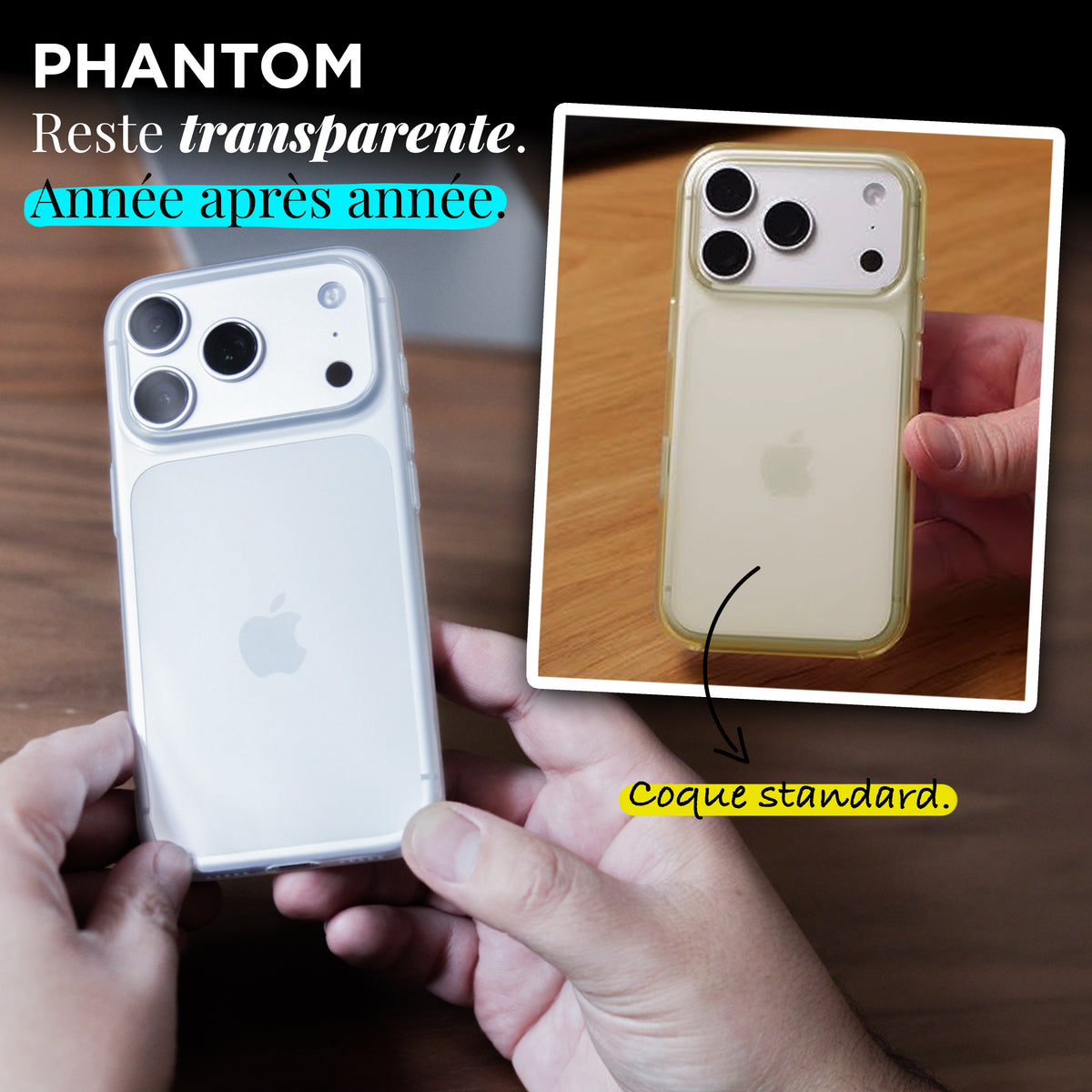 Coque PHANTOM ultra-fine pour iPhone 17 - Transparente & ne jaunit pas