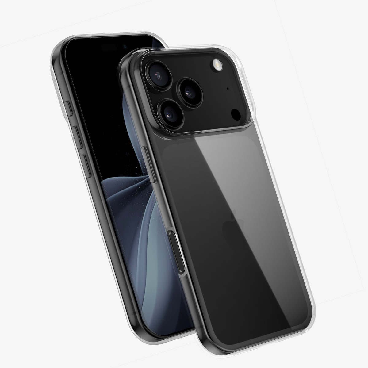 Téléphone en coque INVISIBLE transparente, vu de dos et de face