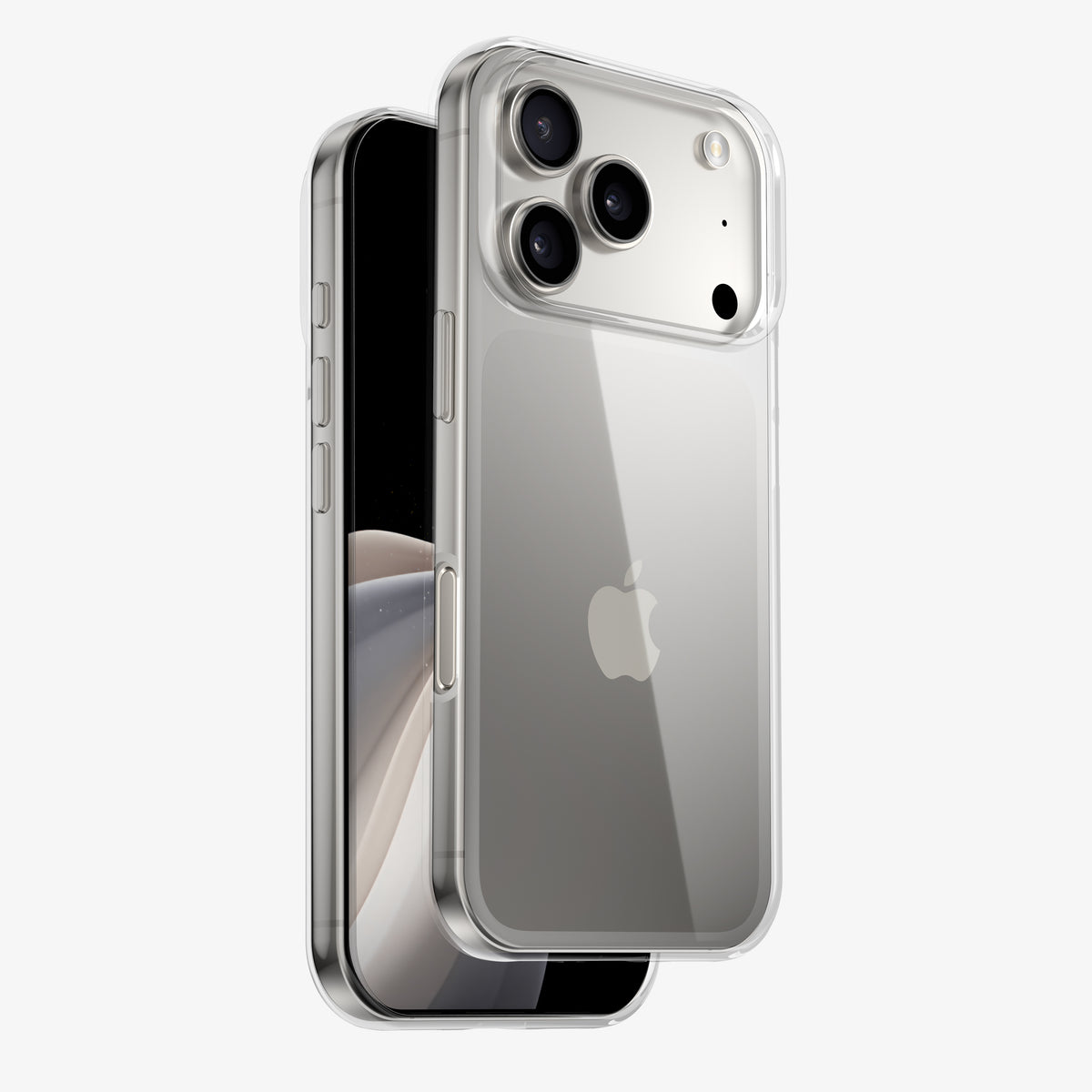 Téléphone en coque INVISIBLE transparente, vues de dos et de face côte à côte