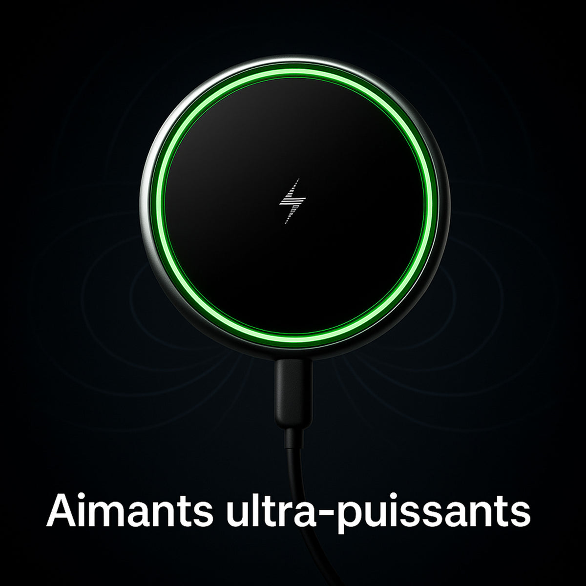 Pad MagSafe avec LED verte montrant la force magnétique ultra‑puissante