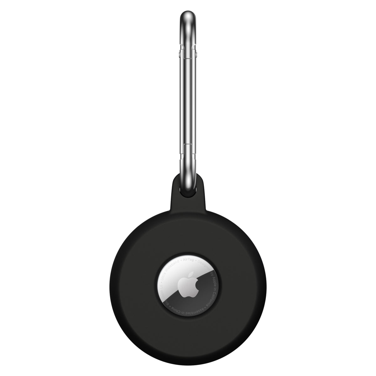 Coque AirTag en silicone avec mousqueton en acier inoxydable - Noir